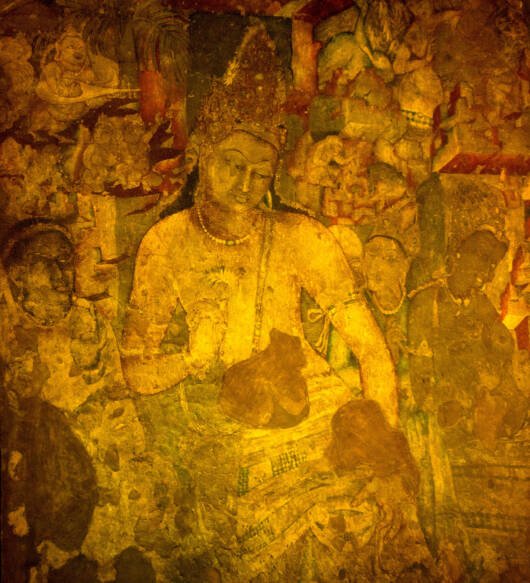 Bodhisattva Padmapani.Painting inside the Ajanta caves - India