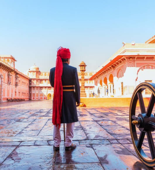 Jaipur City Palace Guard in his traditonal uniform, India
