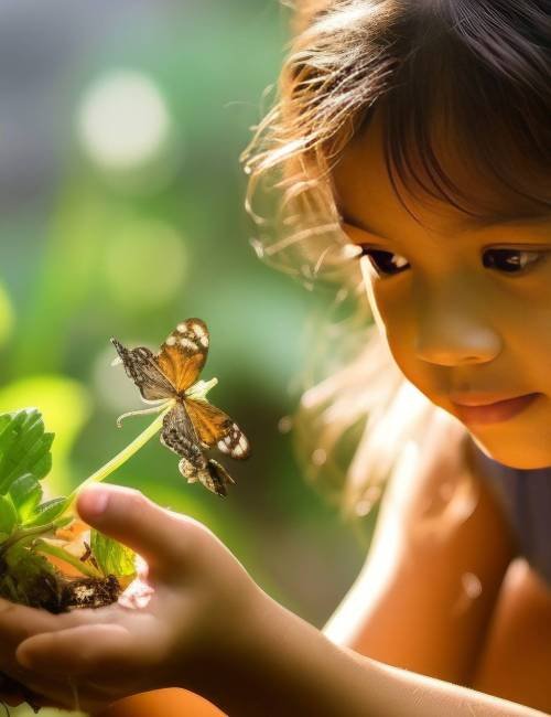 the joy and wonder of a child girl exploring nature