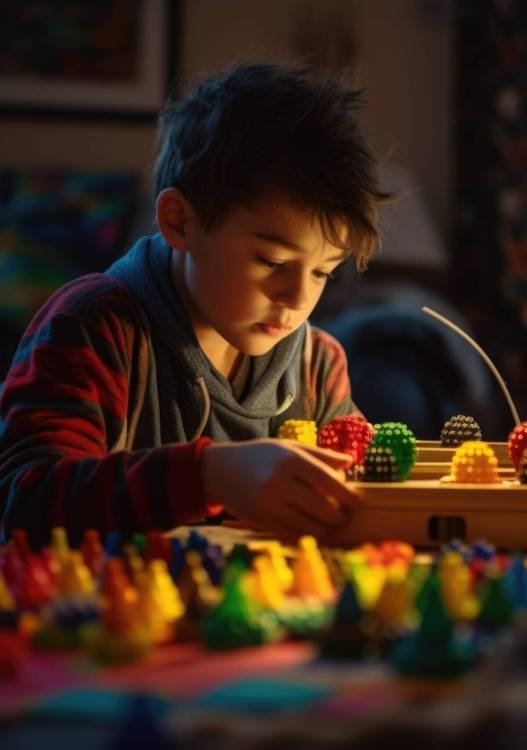 Male Native American child playing with toy in living room. Generative AI AIG23. Male Native American child playing with toy in living room. Generative AI AIG23.