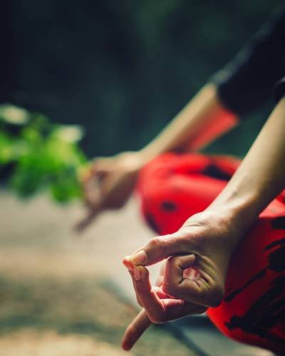 Meditation detail. Close-up on hands of a young woman meditating Meditation detail. Close-up on hands of a young woman meditating in the park